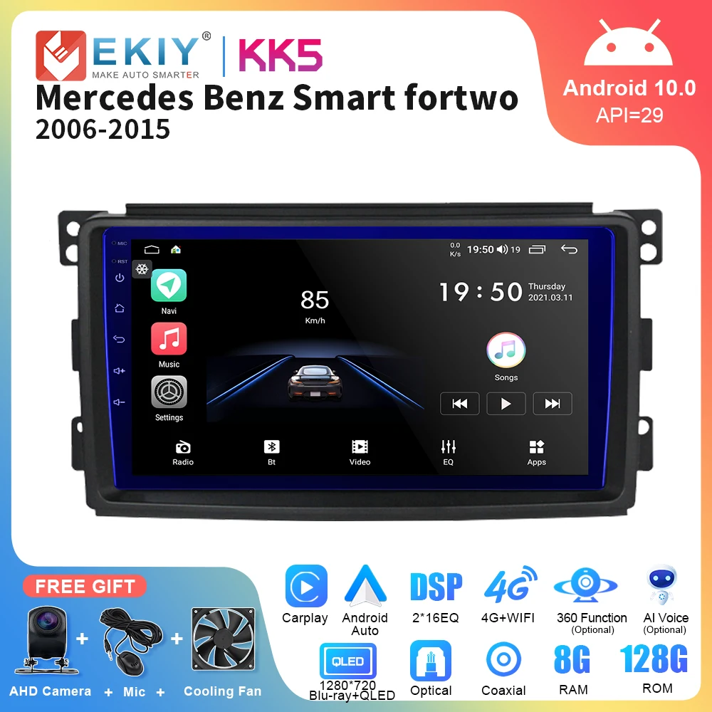 Ekiy Kk5 Autoradio Android Per Smart Fortwo W451 2006 ~ 2009 Lettore Video Multimediale Navigazione Gps Carplay Ricevitore Stereo 2Din