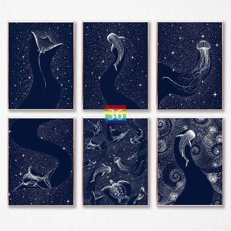 Cosmic Ocean Marine Organizer Poster Minimalista Stampe Su Tela Ocean Life Starry Sky Wall Art Picture Living Room Home Decoration