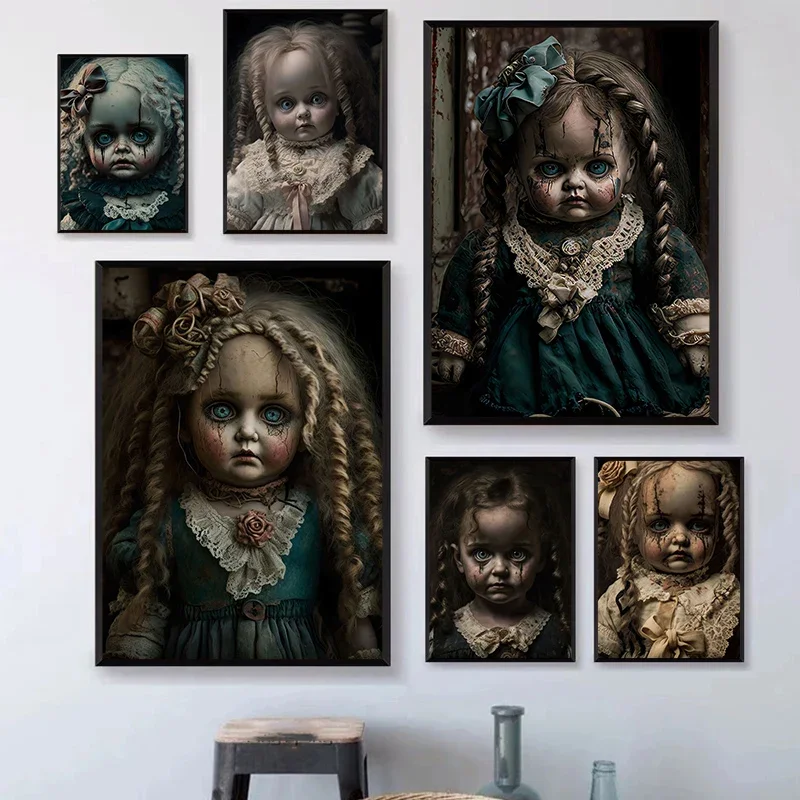 Retro Classic Horror Doll Canvas Poster Spaventoso Little Girl Doll Poster Bar Decor Sala Giochi Av Room Thriller Estetica Poster