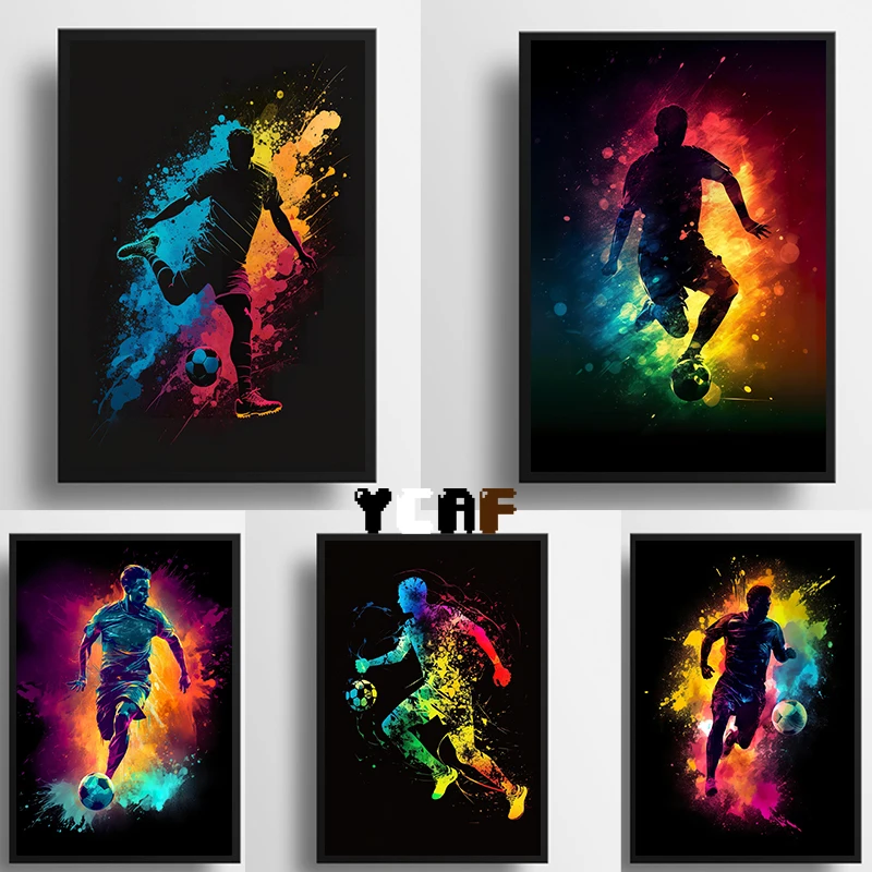 Watercolors Abstract Football Soccer Poster Stampe Su Tela Calcio In Dark Watercolors Wall Decor Kids Room Home Club Soccer Decor