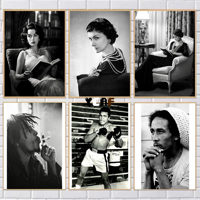Icone Di Persone Famose Foto In Bianco E Nero Poster Stampa Su Tela Vecchie Foto Di Stelle Del Film Cantanti Wall Art Decor Gallery Art
