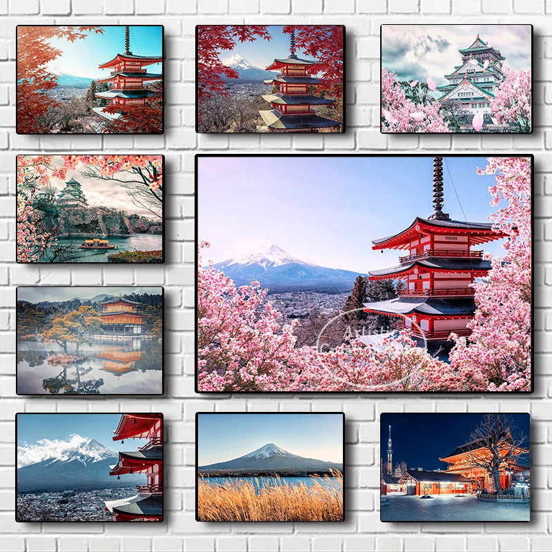 Giappone Fuji Mountain Torii Torii City Scenery Poster Canvas Painting Stampe Picture Modern Living Room Wall Art Home Decor Gifts