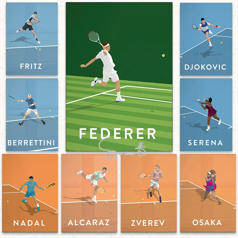 Giocatore Di Tennis Famoso Tennis Stars Poster Stampa Su Tela Minimalista Sport Star Figure Pittura Wall Art Decor Ragazzi Room Decor