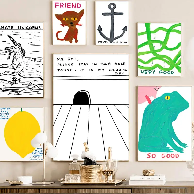 Astratto David Shrigley Rana Pappagallo Banana Lemon Art Canvas Painting Nordic Poster E Stampe Immagini A Parete Living Room Decor