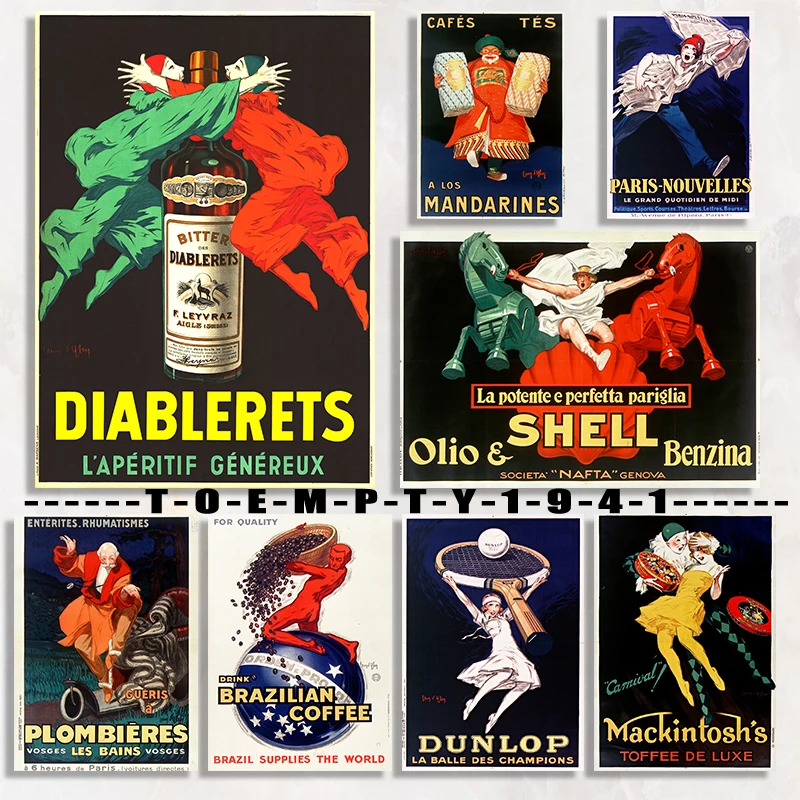 Jean D Ysen Vintage Adverting Art Food Wine Fuel Poster Canvas Printing Vintage Dining Room Art Wall Decor Home Retro Decoration