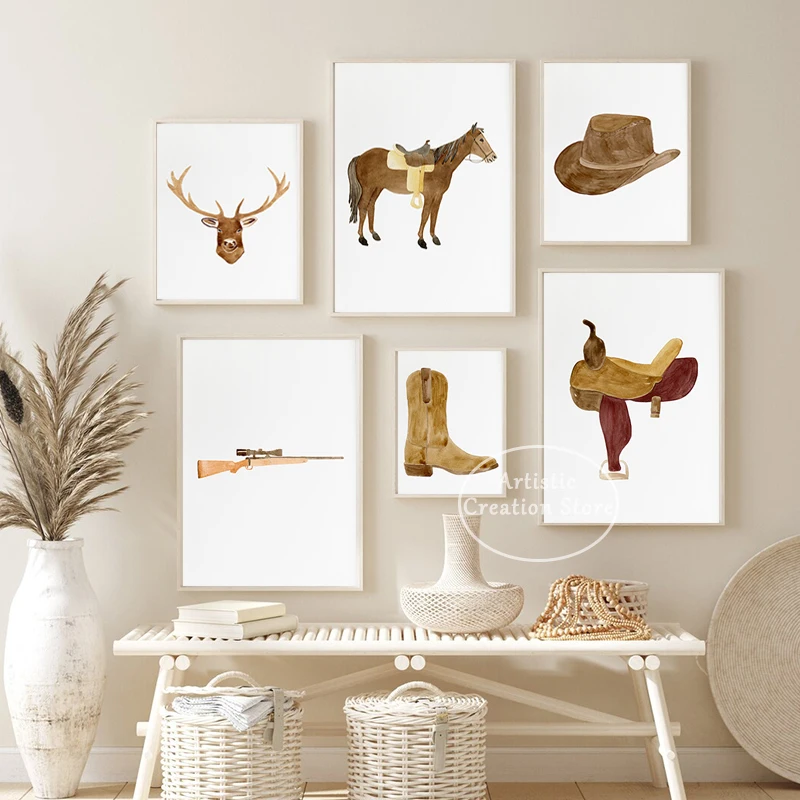 Western Cowboy Gallery Poster Canvas Painting Print Immagini A Parete Texas Country Farm Wall Art Soggiorno Cowboy Home Decor Gits