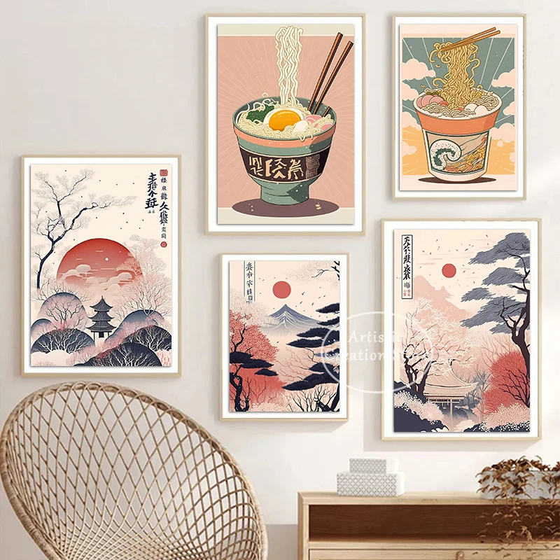 Giapponese Vintage Print Wall Art Mount Fuji Con Cherry Blossom E Sunset Poster Canvas Painting Wall Picture Home Decor Gifts
