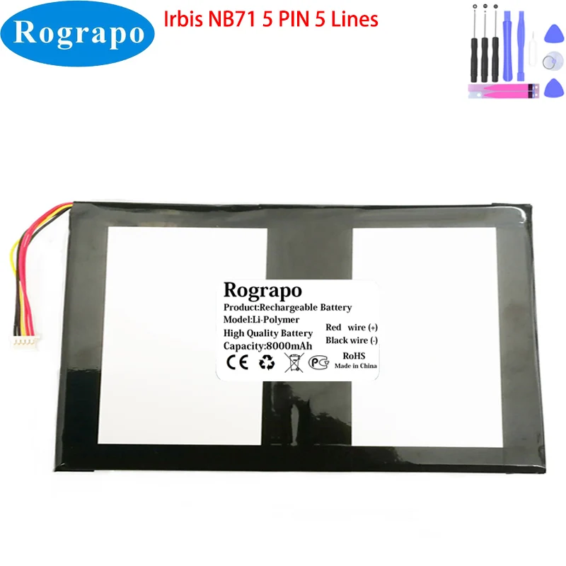 Nuova Batteria Per Tablet Pc Portatile Da 3.7V 8000Mah Per Spina Irbis Nb71 A 5 Fili