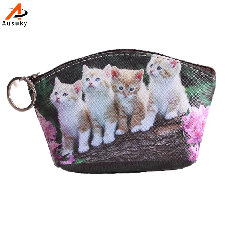 New Pu Leather Cat Portamonete Stampa Portachiavi Cartone Mini Key Organizer Muti Color Key Wallet Porte Clef Mignon