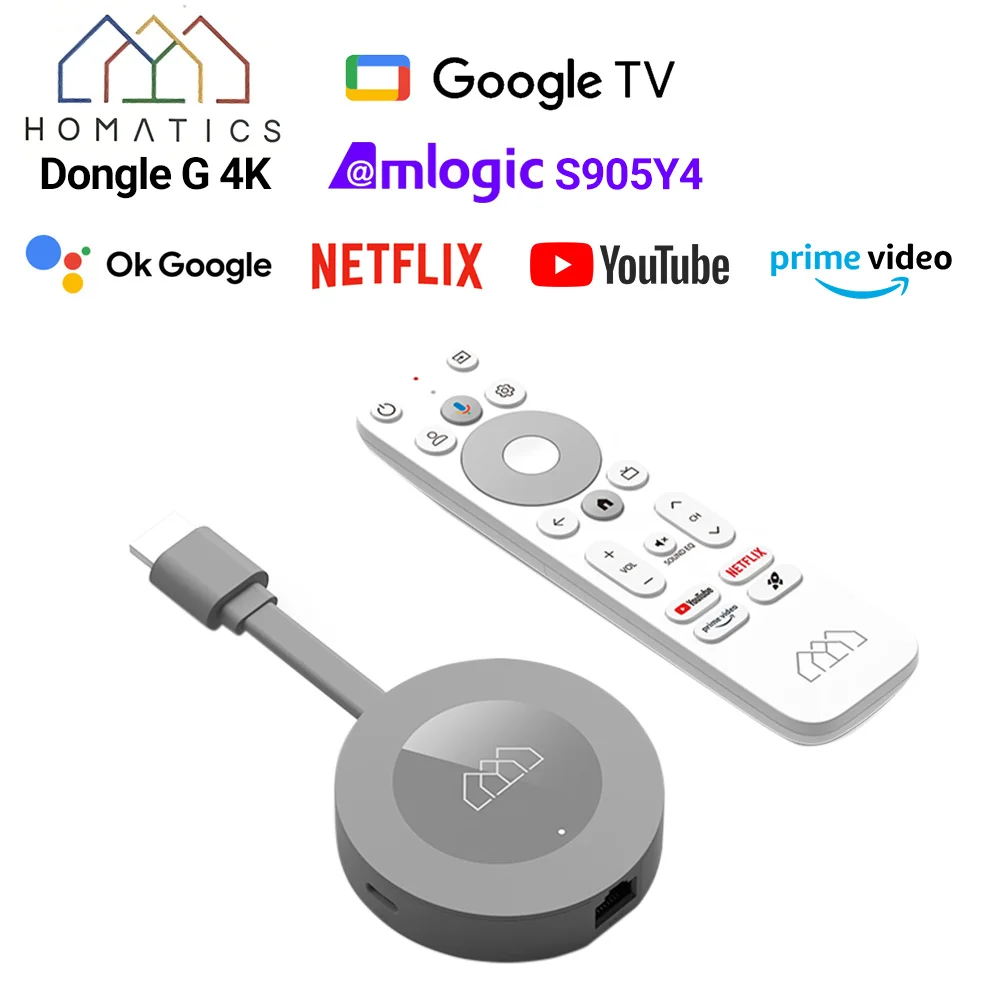 Homatics Dongle G 4K Google Netflix Certificato Tv Stick 2Gb 32Gb Google Tv 11 Os Amlogic S905Y4 Supporto Av1 4K H.265 Dolby Atmos