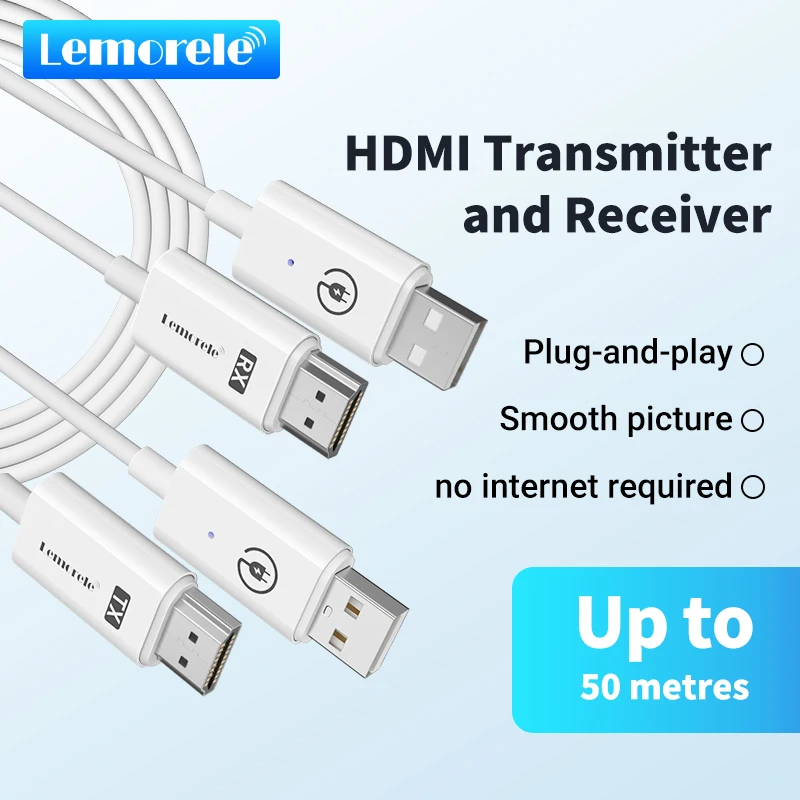 Lemorele Hdmi Trasmettitore Wireless Ricevitore Extender Kit 164Ft/50M Display Wireless Dongle Per Tv Camera Streaming Proiettore