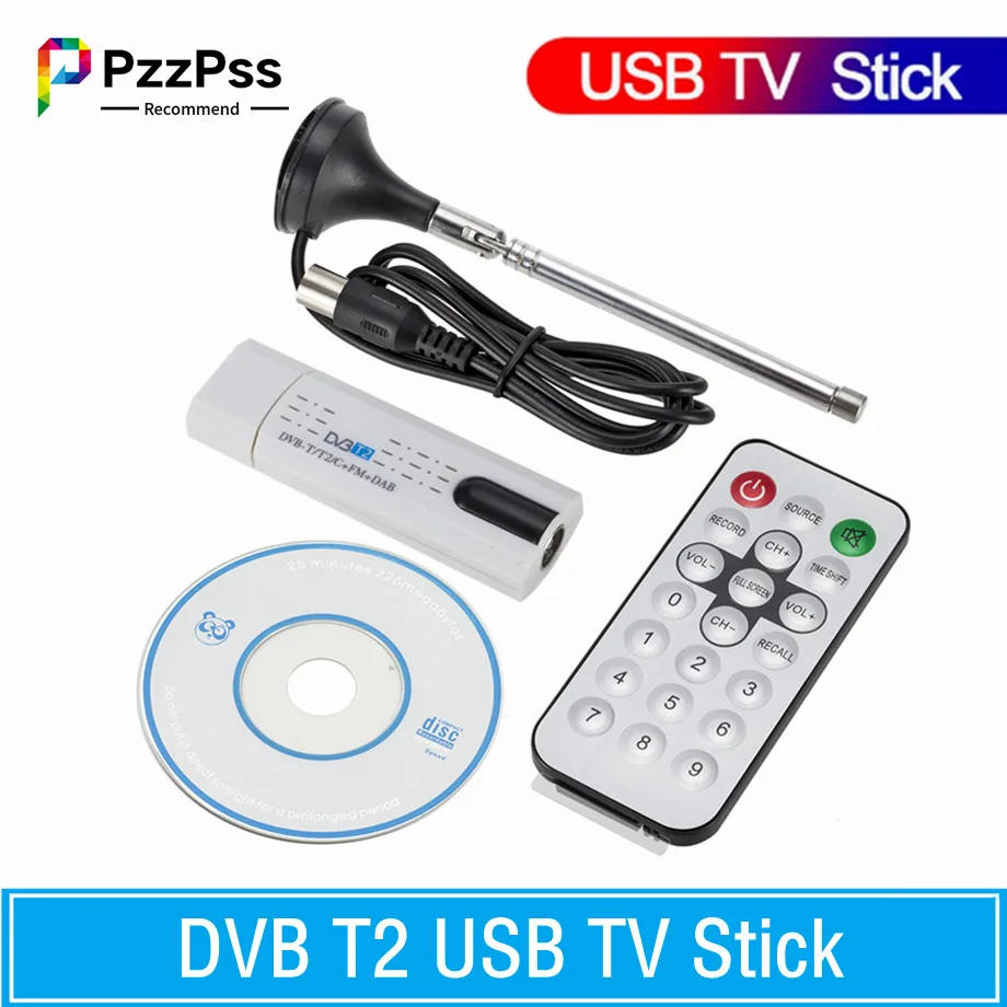 Pzzpss Digital Satellite Dvb T2 Sintonizzatore Usb Tv Stick Con Antenna Ricevitore Tv Usb Hd Remoto Dvb-T2/Dvb-T/Dvb-C/Fm/Dab Usb Tv Stick