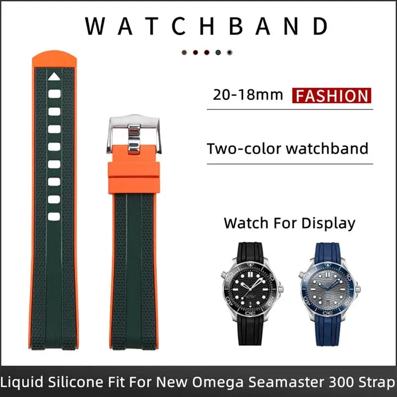 Pcavo Cinturino In Gomma Con Estremità Curva Adatto Per Omega Seamaster 007 Speedmaster Diver 300M Aqua Terra 150 Planet Ocean Silicone Soft