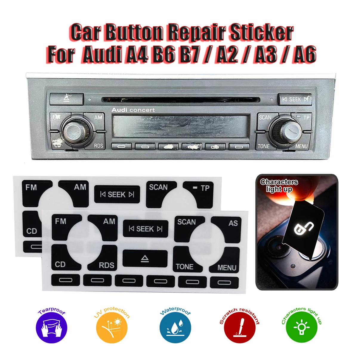 Adesivi Per Pulsanti Radio Per Audi A3 8P A4 B6 B7 A2 A6 Lettore Cd Da Concerto Stereo Per Accessori Audi A2 Parti Di Ricambio Per Interni