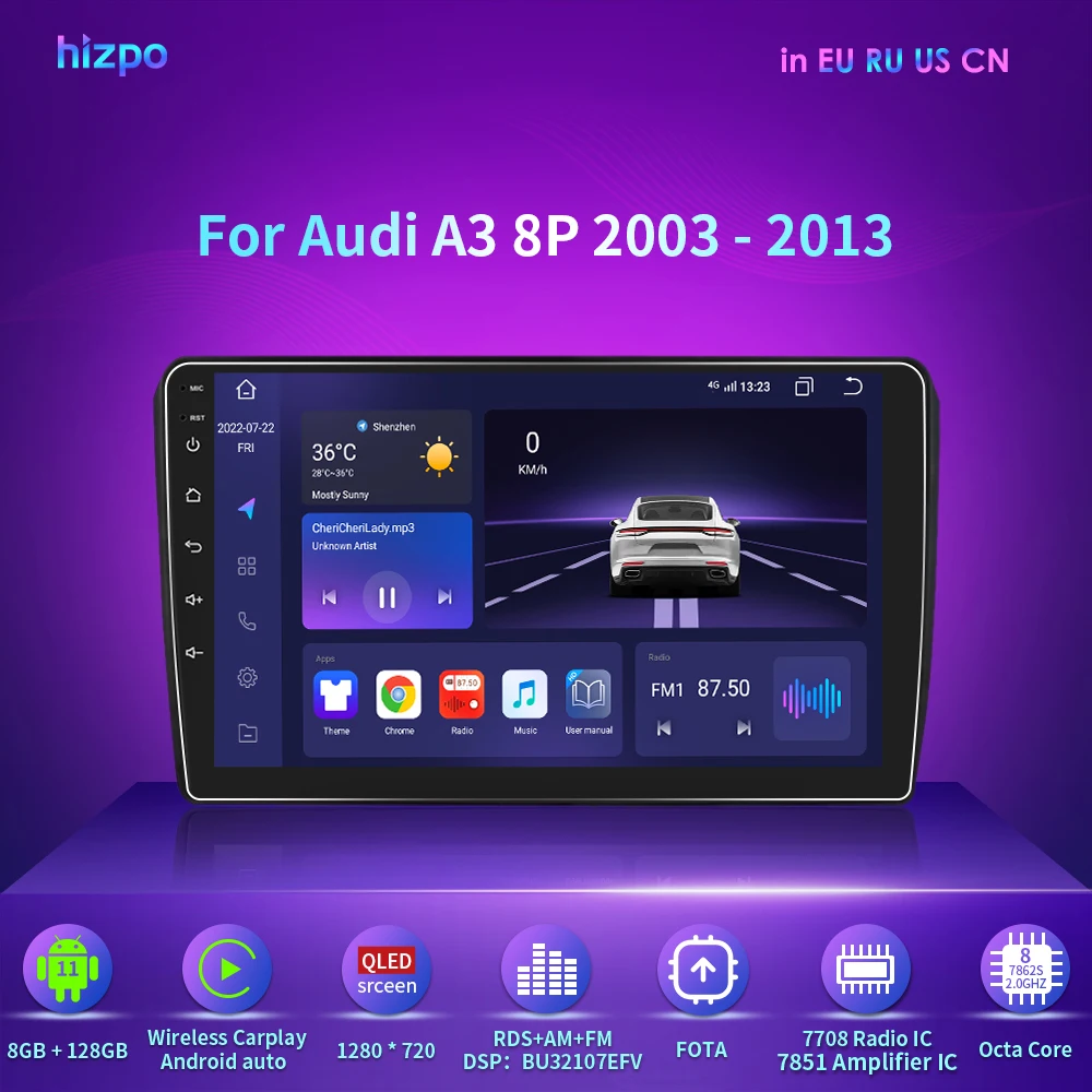 Car Automotive Android Stereo Carplay Radio Gps Per Audi A3 8P S3 2003-2012 Rs3 Sportback Navi Multimedia Swc Am Fm Rds Dvr Cam