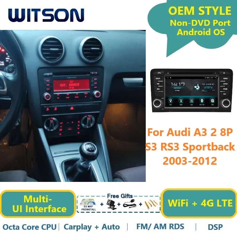 Witson Android 13 Auto Stereo Per Audi A3 2 8P S3 Rs3 Sportback 2003-2012 Carplay Veicolo Multimediale Navi Autoradio Gps Audio