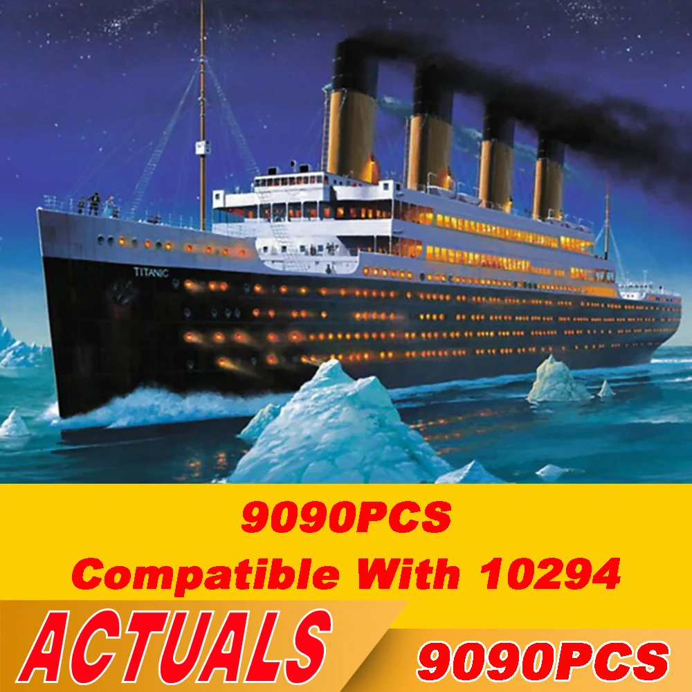 9090Pcs 10294 Movie Titanic Large Cruise Boat Ship Steamship Model Bricks Building Blocks Giocattoli Fai Da Te Per Bambini Ragazzi Amico Regalo