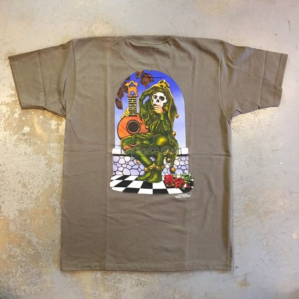 Maglietta Vintage Grateful Dead Jester And Rose Su Verde Oliva (Nuovo Vecchio Stock)