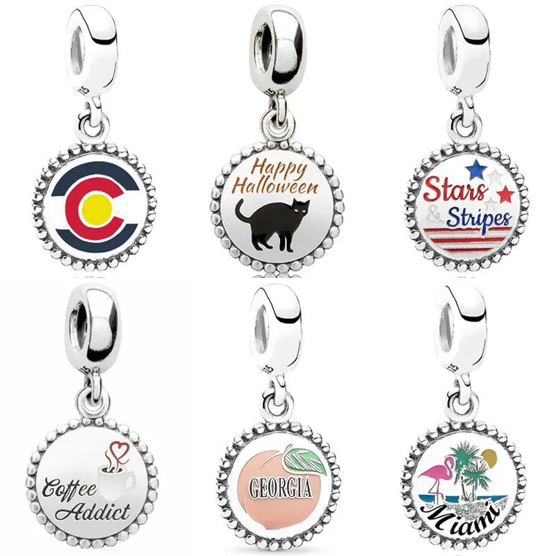 Original Stars & Stripes Coffee Addict Georgia Miami Beach Ciondolo Perline Fit 925 Sterling Silver Charm Europe Bracciale Jewelry