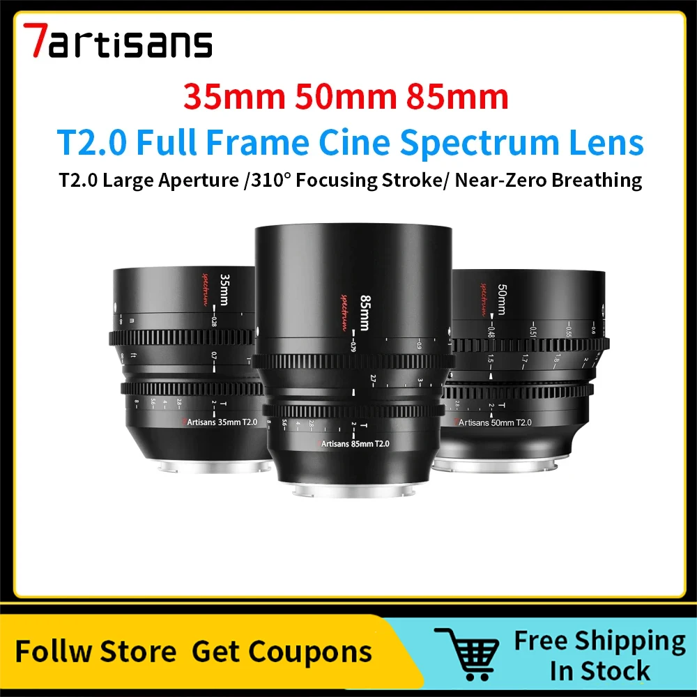 7 Artigiani 35Mm 50Mm 85Mm T2.0 Full Frame Cine Spectrum Lens Per Sony E Fx3 Leica Tl Sigma Fp Nikon Z5 Canon Eosr Cine Lenti Kit