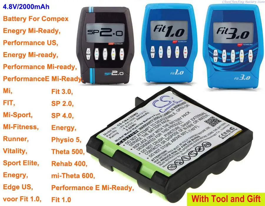 Batteria Orangeyu 2000Mah Per Compex Voor Fit 1.0, Sp 2.0, Sp 4.0, Physio 5, Mi-Theta 600, Theta 500, Rehab 400