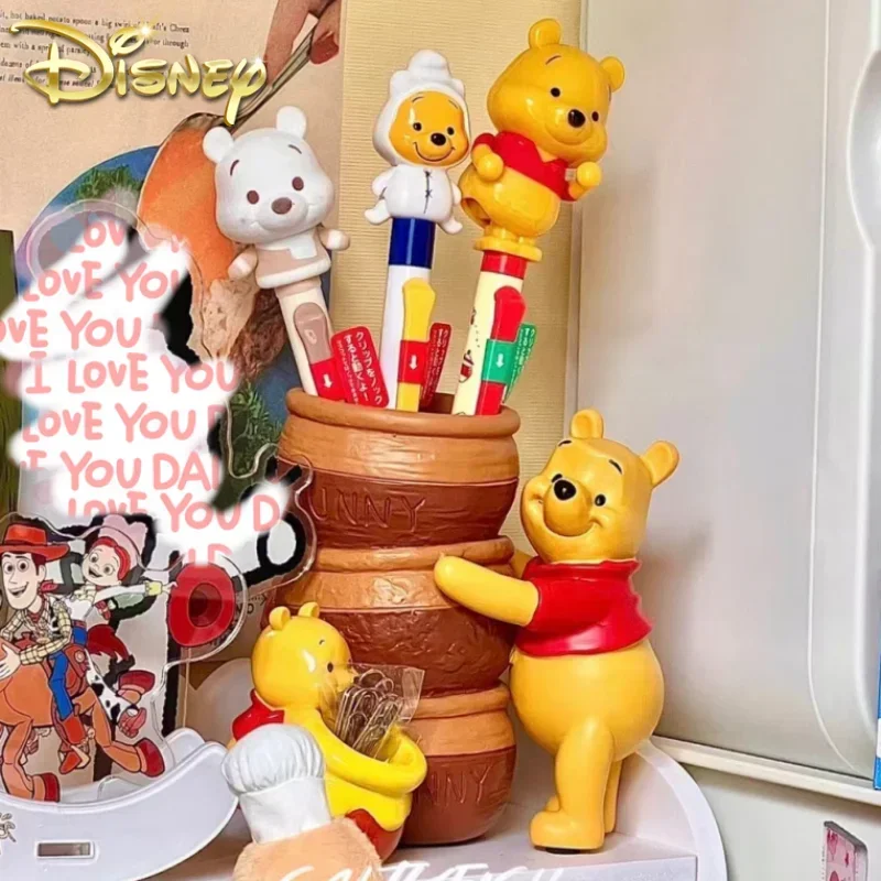 Disney Mickey Winnie The Pooh Pen Container Anime Figures Makeup Brush Holder Matita Cancelleria Decorazione Desktop Regalo