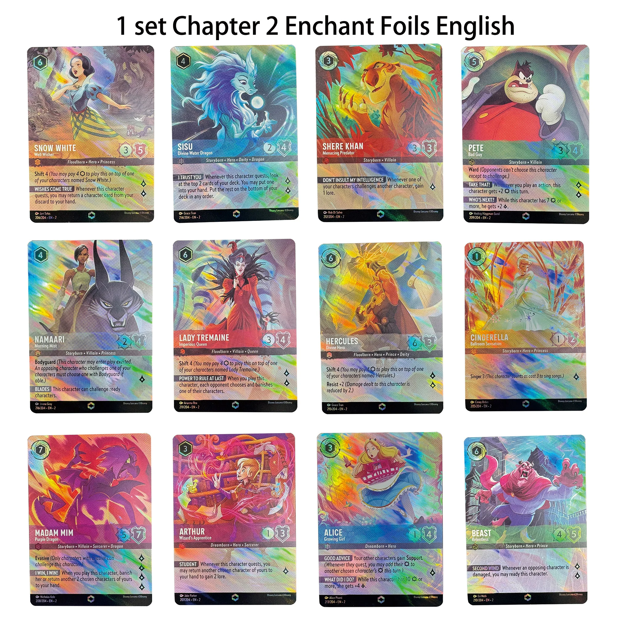 Lorcana Capitolo 2 Rise Of The Floodborn Enchanted Surge Foil Proxy Tcg Carte Da Gioco Lingua Inglese Carte Singole Scelta Nuovo Gioco