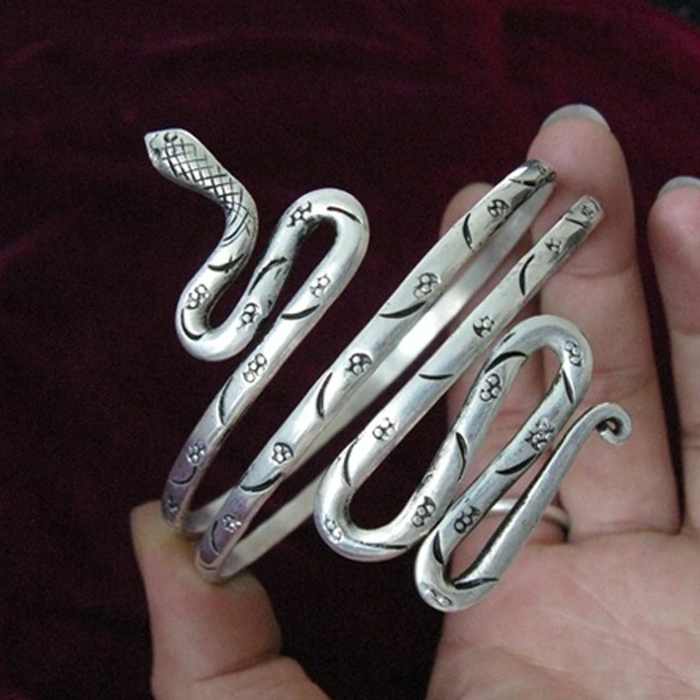 Charming Miao Jewelry Hand Miao Silver Bracciale Arm Ring Plate Snake Bracelet >> Argento Per Le Donne Spedizione Gratuita