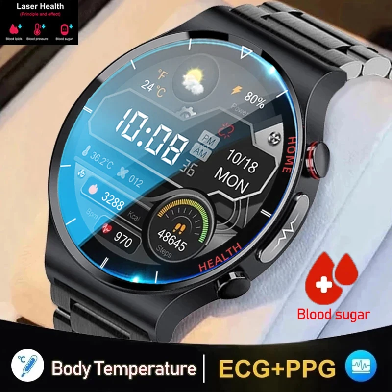 New Laser Therapy Three High Smart Watch Men Ecg + Ppg Blood Sugar Blood Pressure Blood Lipid Health Tracker Smartwatch Forandroid