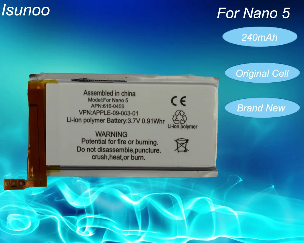 5 Pz/Lotto Brand New 3.7 V Li-Ion Batteria Di Ricambio Per Ipod Nano 5 5A Gen Batteria