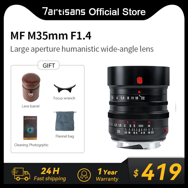 7Artisans M35Mm F1.4 Full Frame Prime Lens Per Leica M-Mount Leica M2 M3 M5 M6 Leica Sl Tl Tl2 Leica Cl Fujifilm Gfx