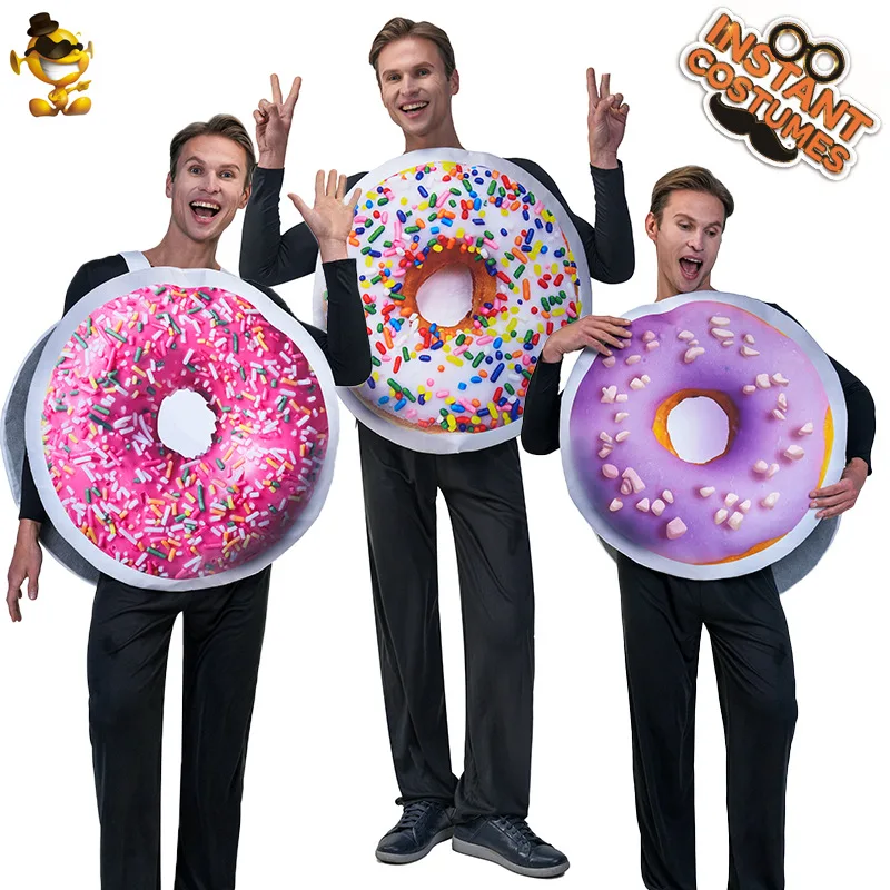 Halloween Funny Donuts Costume Cosplay Cosplay Outfit Dress Actives Suit For Men Women Donuts Party Performance Prop
