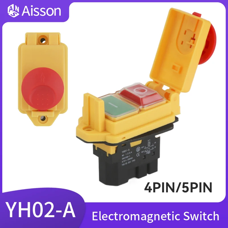 Yh02-A Yh01-A Interruttore Elettromagnetico 110V 8A 220V 15A 4Pin 5Pin Pulsante Di Avviamento Per Attrezzature Per Macchine Utensili Impermeabile