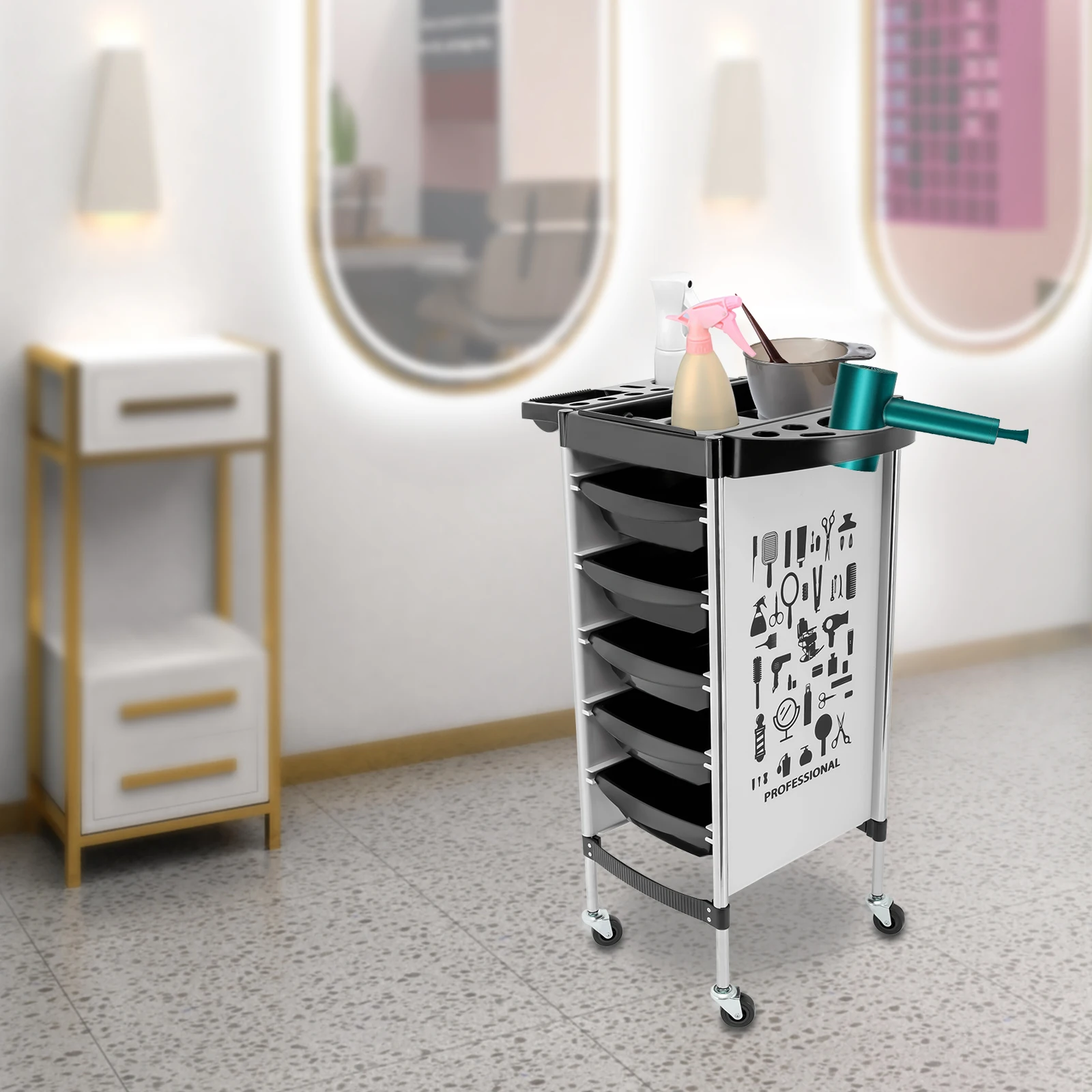 Carrello Da Parrucchiere Carrello Da Salone Con 5 Cassetti Estraibili Supporti Per Dispositivi Pieghevoli Carrello Da Parrucchiere Spa Per Parrucchier
