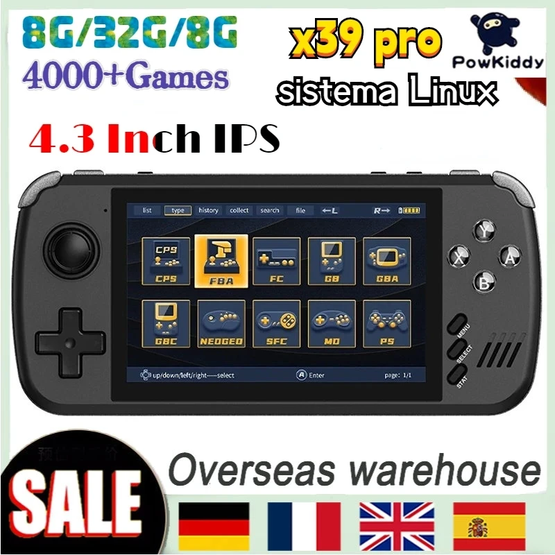 X39Pro Powkiddy 64G 4000 + Giochi Schermo Ips Da 4.3 Pollici Videogioco Portatile Ps1 X39 Supporto Controller Cablati Regali Per Bambini