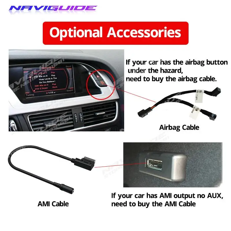 Navguida Airbag Pulsante Connettore Cavo Di Pericolo, Cavo Ami, Telecamera Di Retromarcia Di Backup Per Auto Per Audi A4 A5 S5 Q3 Q5