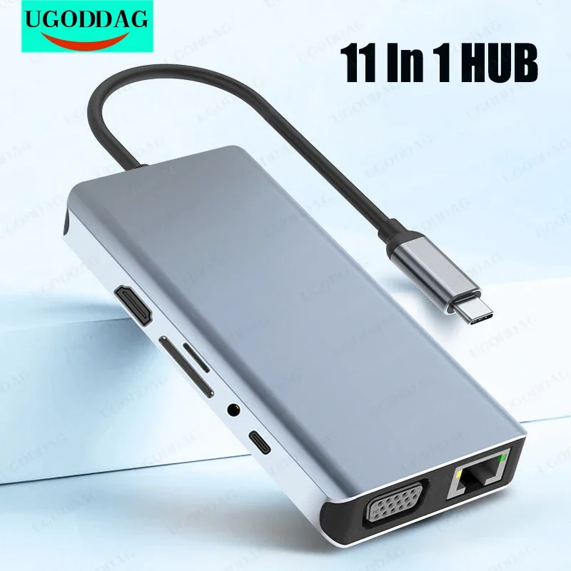 Hub Usb A Hdmi Compatibile Vga Pd Rj45 Tf/Sd Reader Adapter Dock Usb3.0 11 Splitter Port Dock Type C Hub Per Macbook Air M1 Pro