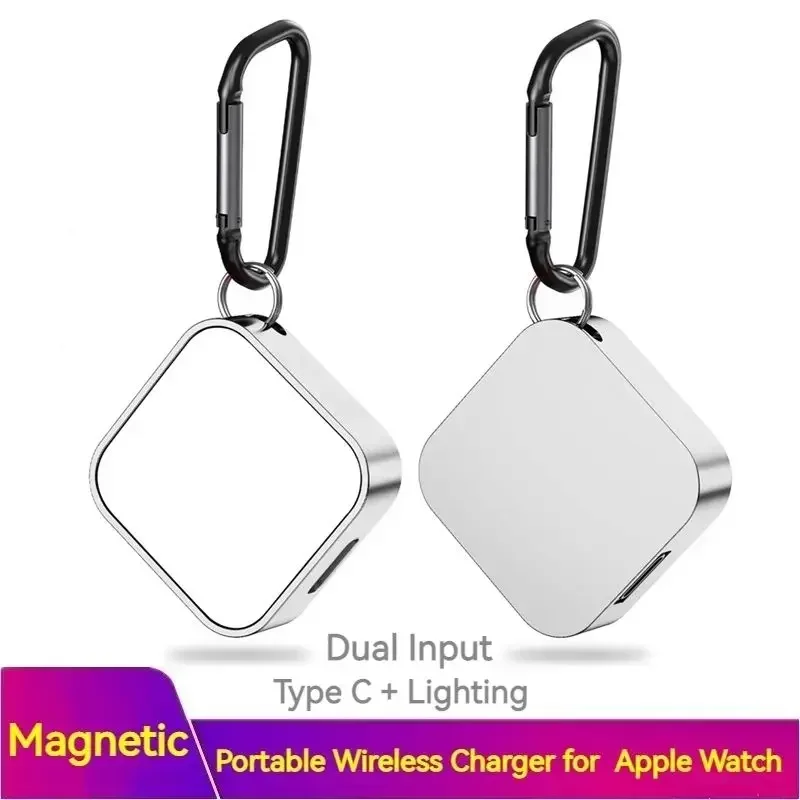 Caricabatterie Wireless Magnetico Portatile In Metallo Con Portachiavi Per Apple Watch Series Type C Fast Dual Input Ios Charging Pad Cargador