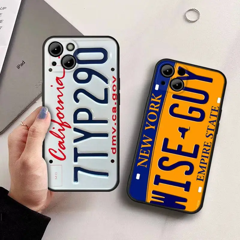 Retro Funny License Plate Number Phone Case For Iphone 13 12 11 14 Pro Max X Xr Xs Mini 7 8 Plus 2020 Se Full Coverage Covers