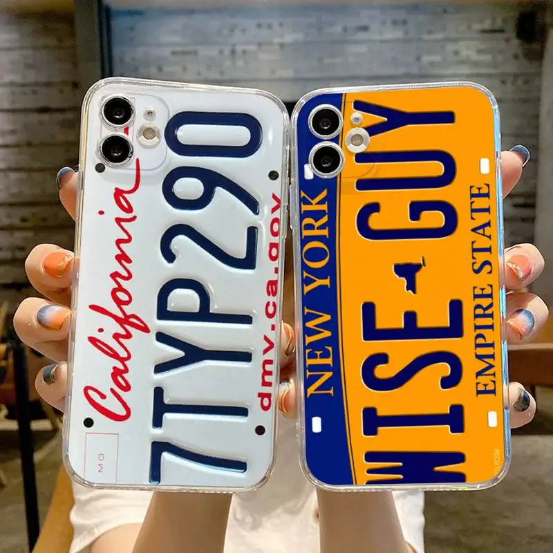 Retro Funny License Plate Number Phone Case Transparent For Iphone 13 12 11 14 Pro Max Mini X Xr Xs 7 8 Plus Phone Covers