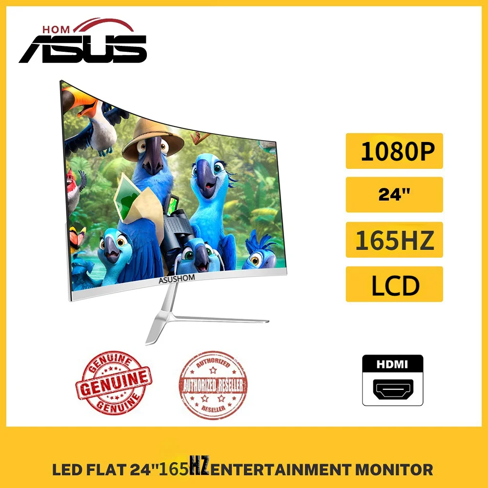 Asushom 24 Pollici 144Hz Monitor Display Schermo Curvo Computer Monitor Pc 1K Hd Gaming Vga Hdmi