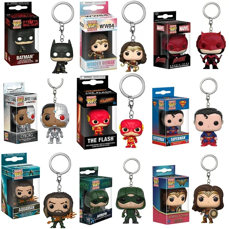 Nuovo Funko Pop Portachiavi Wonder Woman Superman Flash Aquaman Arrow Night Robot Batman Mare Pop Action Figure Series Toy Regalo Per Bambini