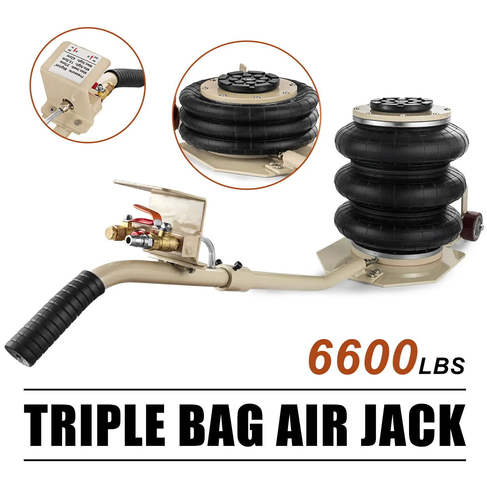 3 Ton Car Jack Hoist Triple Bag Air Pneumatic Jack Lifting Treuils Truck Van Suv 6600Lbs Garage Auto Repair Lift Tools Car Crics