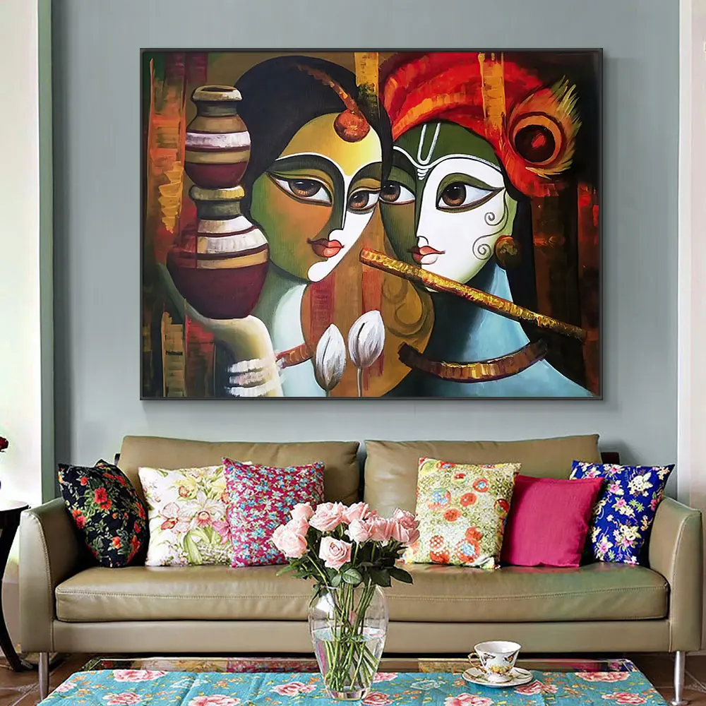 Buddha Radha Krishna True Love Pittura A Olio Stampata Su Tela Wall Art Picture Printing Poster Per La Decorazione Del Caffè In Camera