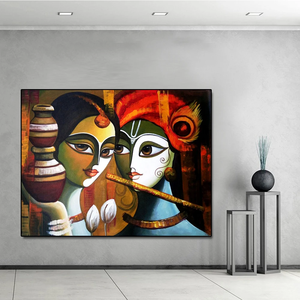 Buddha Radha Krishna True Love Print Canvas Oil Painting Poster E Stampe Wall Art Picture For Living Room Home Decor No Frame