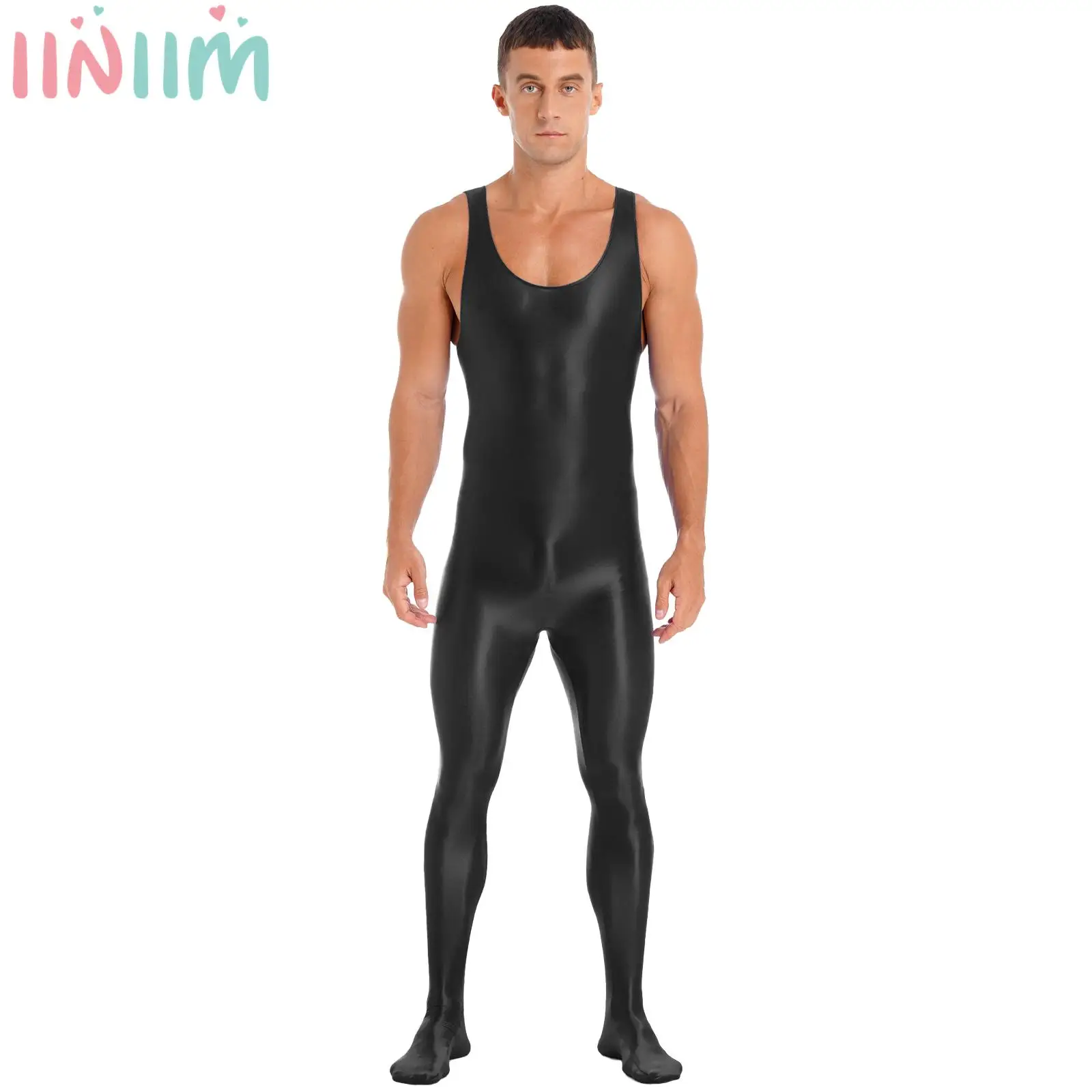 Mens Oil Shiny Senza Maniche Footed Body Bodybuilding Fitness Workout Costumi Da Bagno Wrestling Sospensorio Canotta Tuta Rash Guard