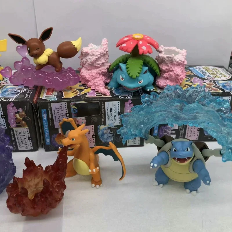 8 Pcs A Set Pokemon Dolls Table Fates 2Nd Generation Cartoon Pokragon Mewtwo Jeni Turtle Charizard Pikachu Desk Scene Box Egg