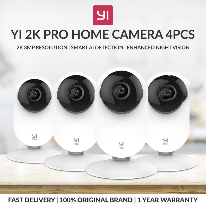 Yi 4Pc Home Pro Camera 2K 3Mp Wi-Fi Ip Security Surveillance Smart System Con Baby Monitor Per Visione Notturna Su Ios, Android