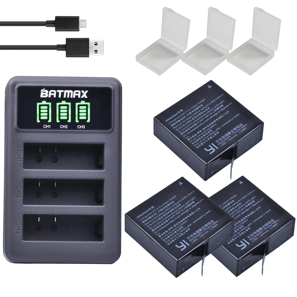 Batterie 4.4V Az16-1 Per Xiaomi Yi Lite 2 4K 4K + Led Usb 3Slot Caricabatterie Per Xiao Yi 4K Action Camera Batteria