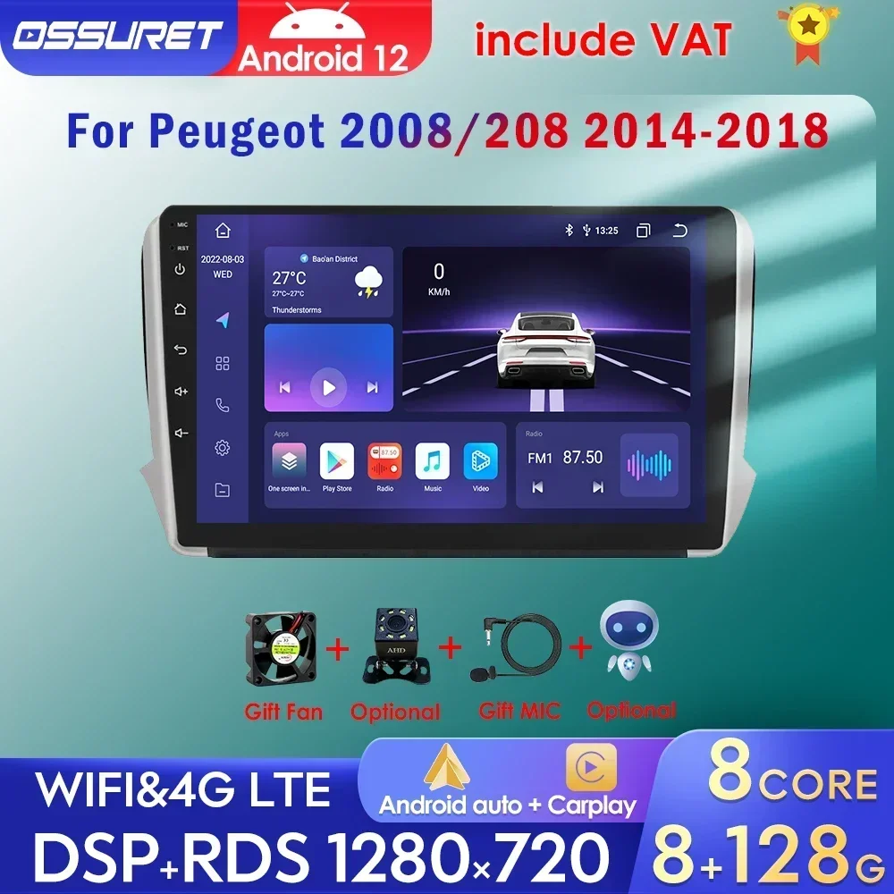 Autoradio Android Per Peugeot 2008 208 2012-2018 Lettore Video Multimediale Navigazione Stereo Gps 4G Carplay Android Auto 7862